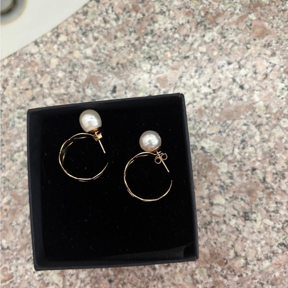 Gold Hoop Earrings with White Pearl Studs - Women Jewelry